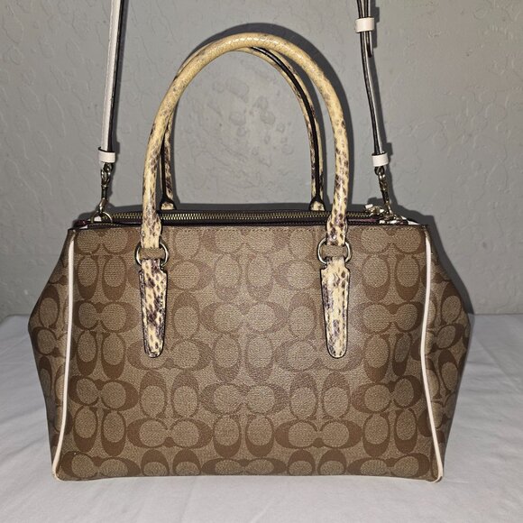 Coach F44956 Surrey Exotic Snake Trim Khaki Signature Carryall Shoulder Satchel - Picture 6 of 16